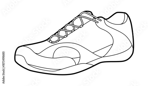 Hiking sneaker shoe single sketch. Durable outdoor footwear for camping, forest path, weekend hike for man woman unisex. Technical fashion illustration, CAD mockup, clean vector isolated trail style.