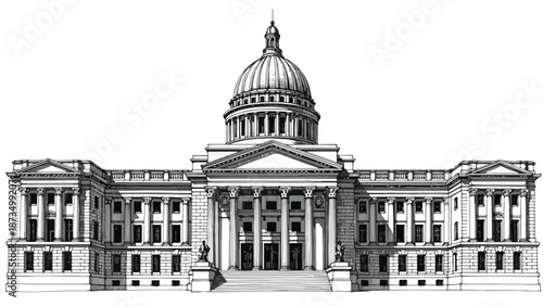 Symmetrical sketch of classical government building with dome