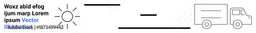 Renewable energy, transportation, logistics, sustainability, delivery services, and efficiency. ion includes stylized sun icon, horizontal lines and a delivery truck outline. Renewable energy