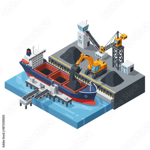 Isometric View of Coal Loading at a Port Terminal.