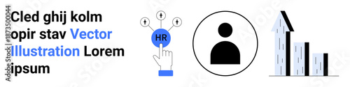 Human resources, team management, business growth, workforce analytics, career development, and decision making. HR icon with icons for interaction and analytics. Human resources and team management
