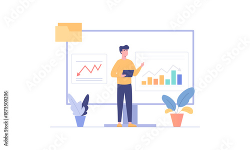 Flat illustration of business data analysis presentation dashboard