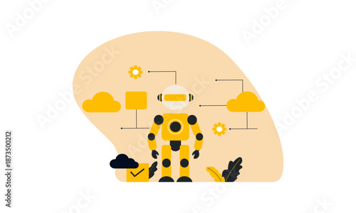 Robotic Process Automation Workflow for Business App Flat Illustration