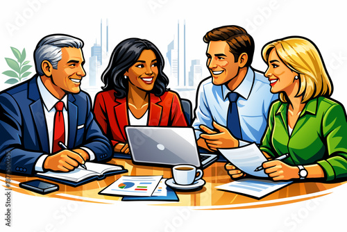 business team having a meeting with smiles in the office