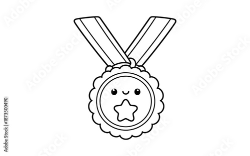 Cute kawaii medal with star and adorable face for children’s achievements