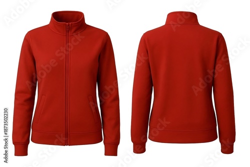 Red women's jacket mockup, white isolated background