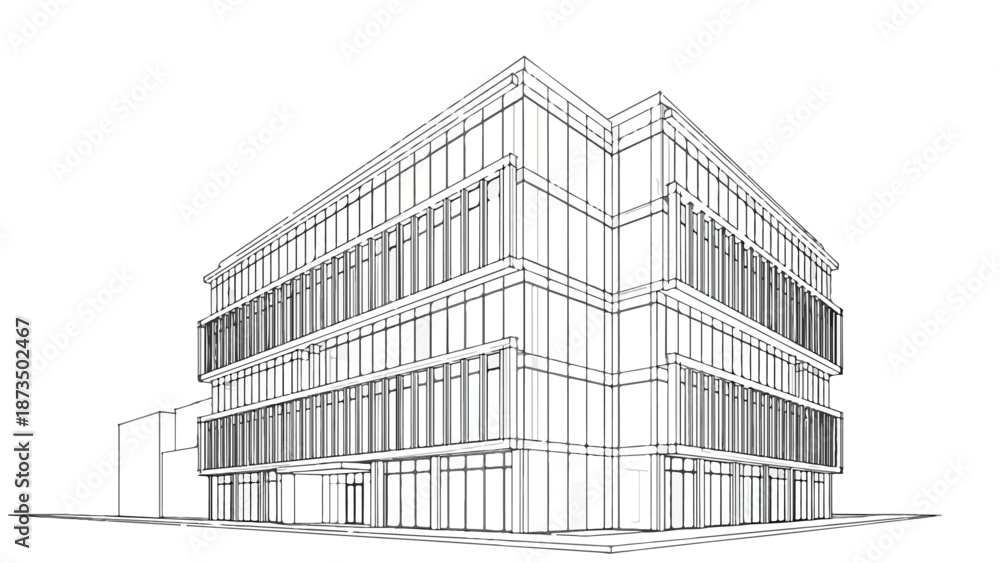 Fototapeta premium Modern office building block architectural sketch