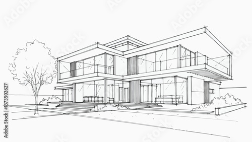 Modern luxury villa exterior architectural sketch