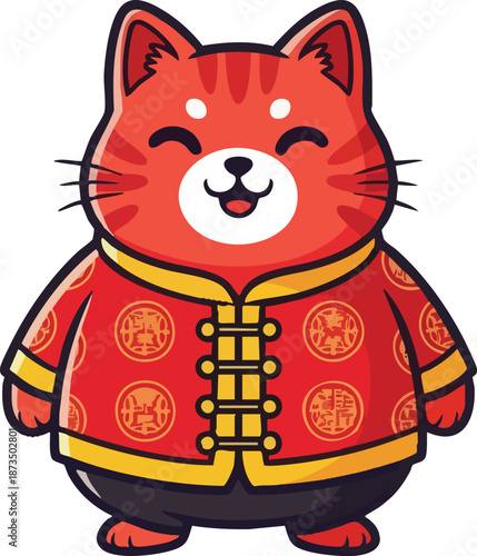 Cartoon character wearing red and gold traditional clothing close-up