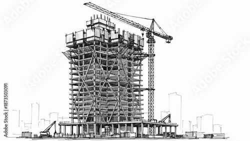 High rise building under construction sketch