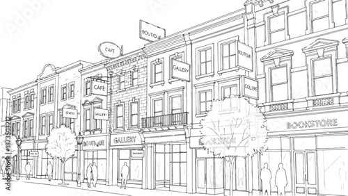 Classical commercial street row buildings sketch