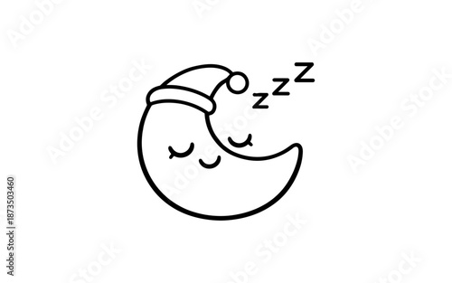 Cute sleeping crescent moon wearing a nightcap with zzzs above