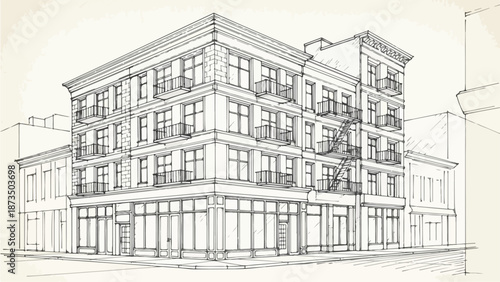 Modern corner apartment building with commercial retail space