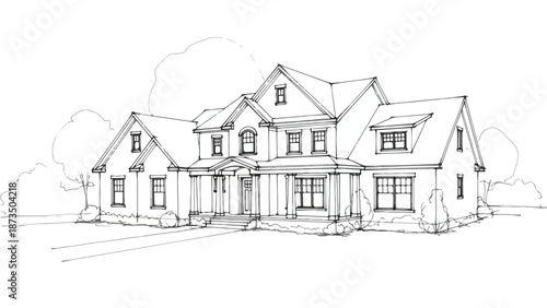 Suburban family house with garden landscape sketch