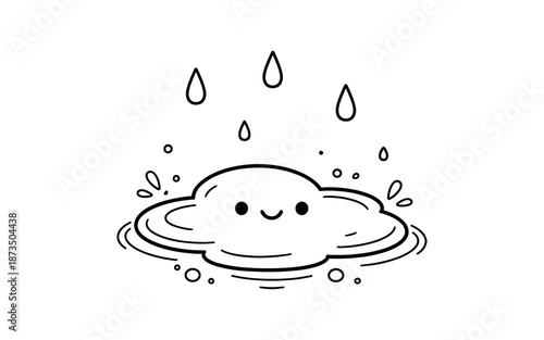 Cute cartoon cloud raining with a happy face and water splashes
