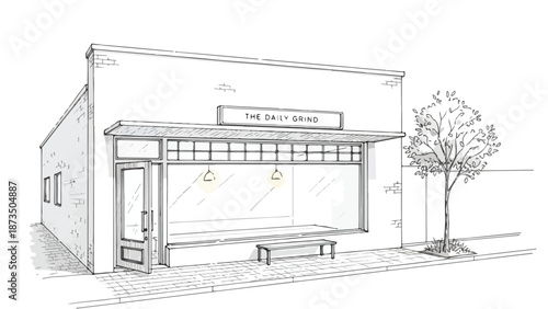 Small minimalist retail shop storefront architectural sketch