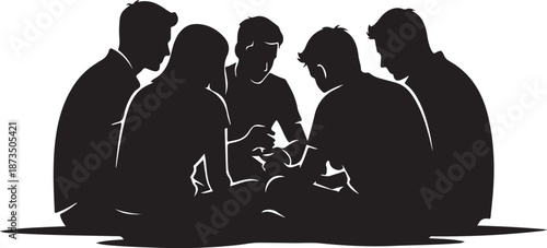 Silhouette of group of people discussing and planning together