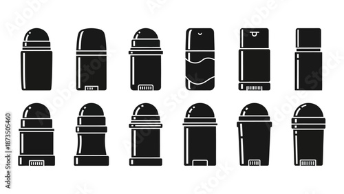 Collection of black deodorant stick silhouettes on white background.