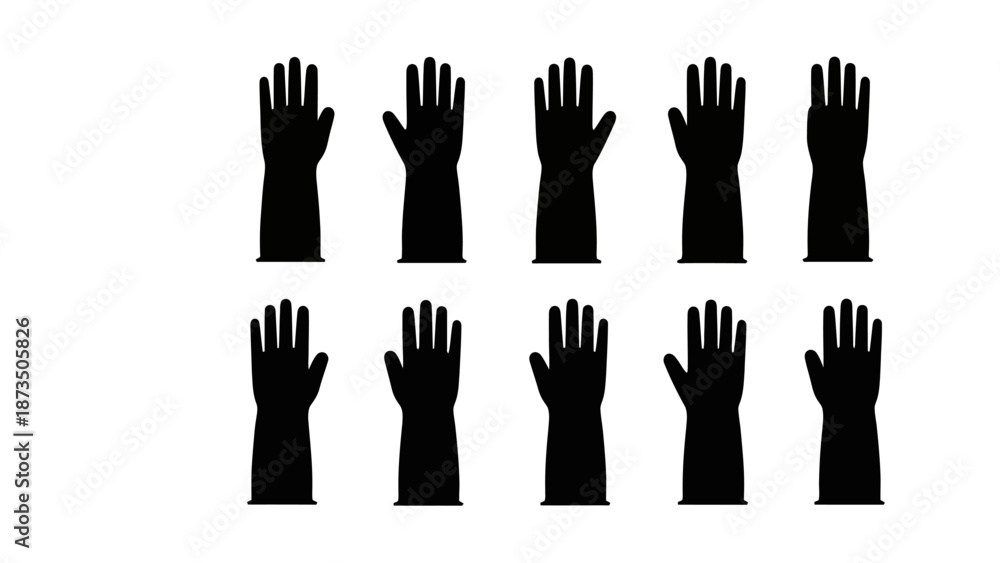 Fototapeta premium A pattern of black gloves on a white background creates a striking visual.