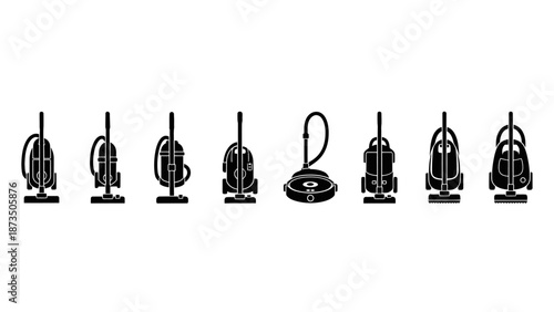 Set of vacuum cleaner icons in black and white.