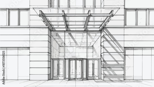 Modern building entrance canopy detail sketch