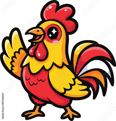 Cartoon bird with red body and orange beak on white background