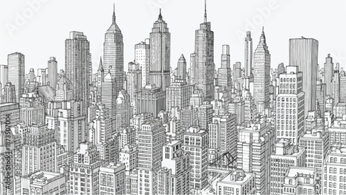 Symmetrical city skyline with bridge architectural sketch
