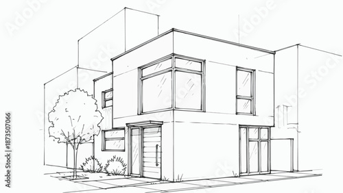 Modern minimalist house facade architectural sketch