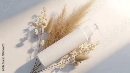 Wallpaper Mural White bottle with dry flowers on table. Torontodigital.ca