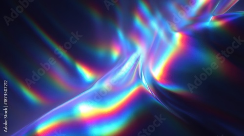Vibrant abstract background showcasing colorful light reflections on smooth fabric.