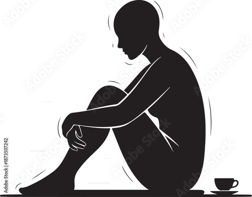 Sad Man Sitting Alone with a Cup of Coffee