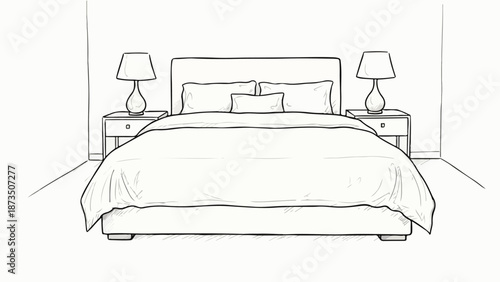 Cozy modern bedroom interior design sketch