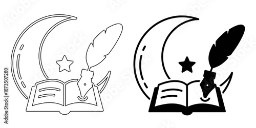 Education and Technology Icon  – Brain Intelligence, Open Book Study, and Academic Success Symbols