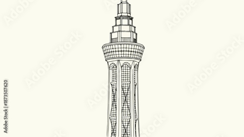 Tall architectural tower structure technical sketch