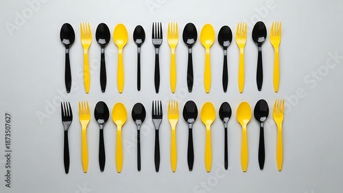 Wallpaper Mural Yellow and black cutlery set arrangement. Torontodigital.ca