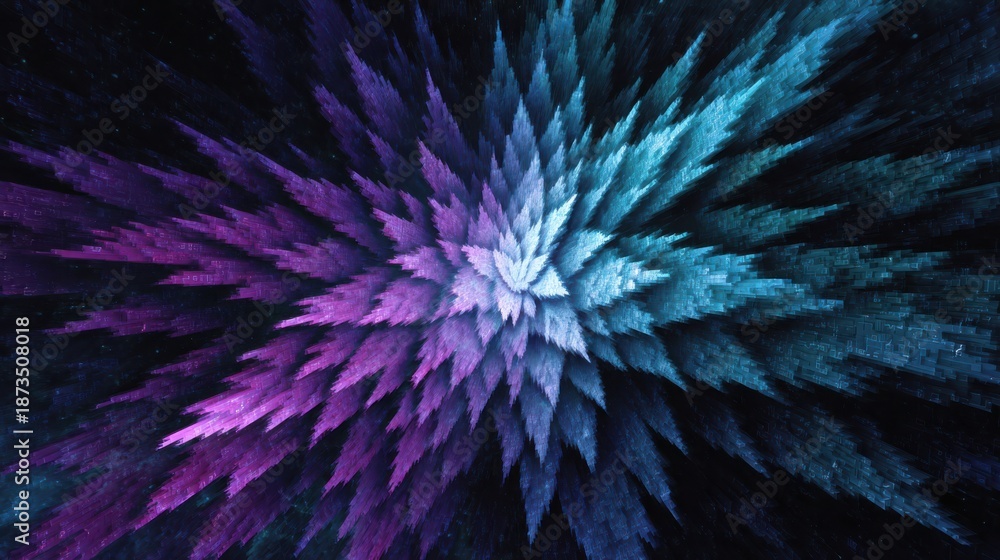 Fototapeta premium Vibrant abstract explosion in shades of blue and purple hues.