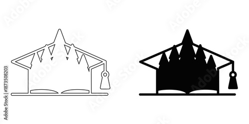 Education and Technology Icon  – Brain Intelligence, Open Book Study, and Academic Success Symbols