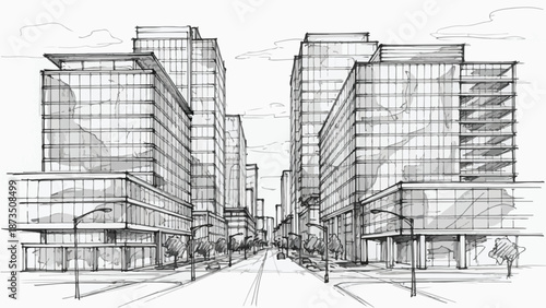 Modern twin office towers with glass facade design