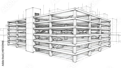 Structural steel frame of a building under construction sketch