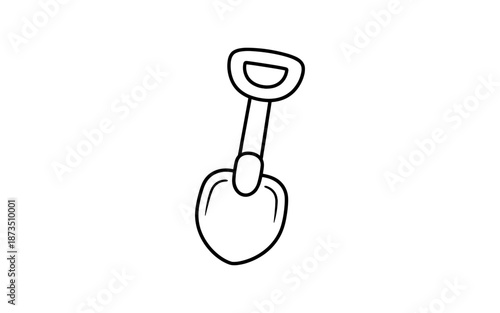 Simple black and white line drawing of a garden spade on a white background