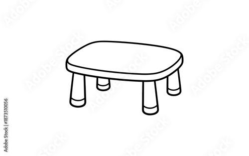 Simple line drawing of a small, rounded rectangular table with four legs