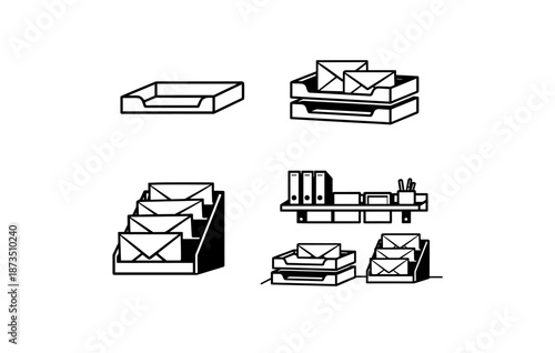 Office organizers and file holders with envelopes and supplies