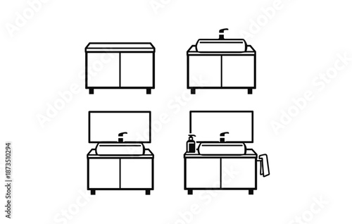 Minimalist bathroom vanities with sinks and mirrors in black and white design