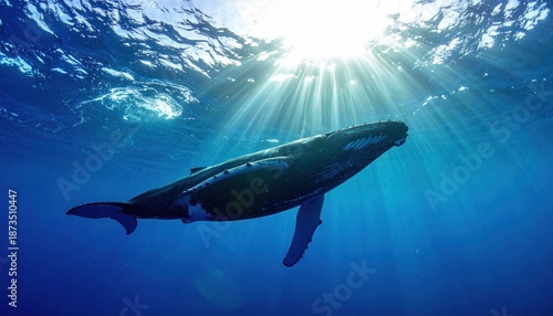 Wallpaper Mural Majestic Humpback Whale Swimming Gracefully Under Sunlit Ocean Surface. Torontodigital.ca