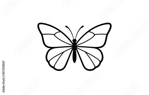 Black and white butterfly illustration with outstretched wings
