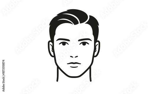 Minimalist black and white male face illustration with short hair