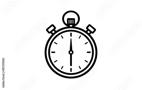 Minimalist black and white stopwatch icon with classic design