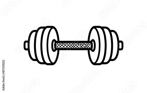 Black and white dumbbell icon representing fitness and strength training