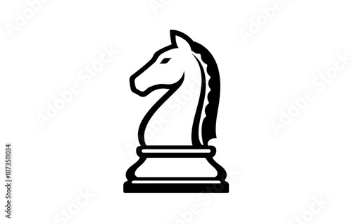 Black knight chess piece silhouette on white background