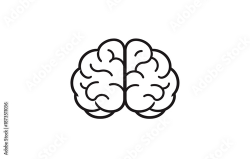 Simple black line brain illustration on white background
